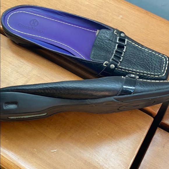 Cole Haan black leather slip on mules loafers 8 - Picture 4 of 6